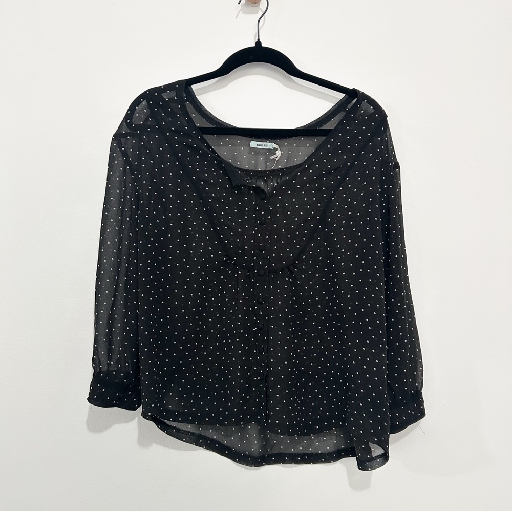 Kimchi Blue Black and White Sheer Polka Dot Blouse Size L